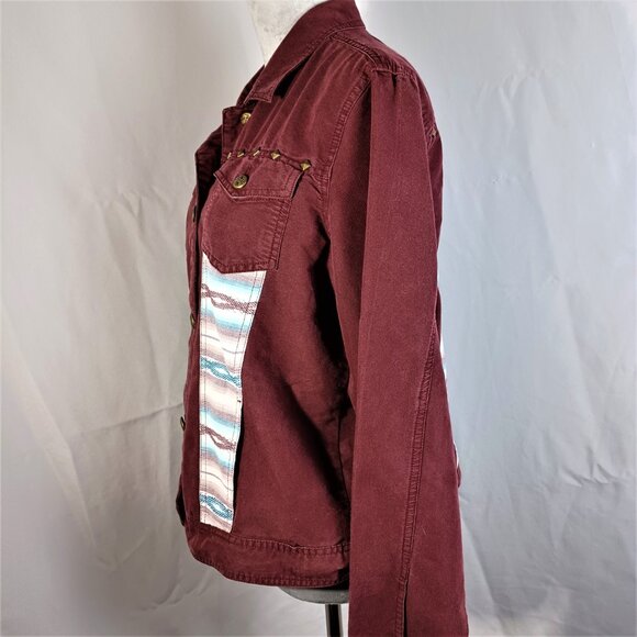 Ariat Maroon Denim Jacket Southwest Button Front Size XL - Picture 2 of 6